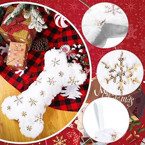 6 komada Božićne pse čarape za kućne ljubimce snježno bijelo plišanje kosti božićni viseći ukras srebrni snježni pahuljice sekfikovane čarape velike čarape za zabavu za dekor za zabavu