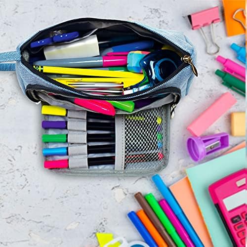 Olovka za olovku s velikim kapacitetom, torbica za skladištenje, za školsku i uredske potrepštine, dva zatvarača patentnih zatvarača, tkanine tkanine