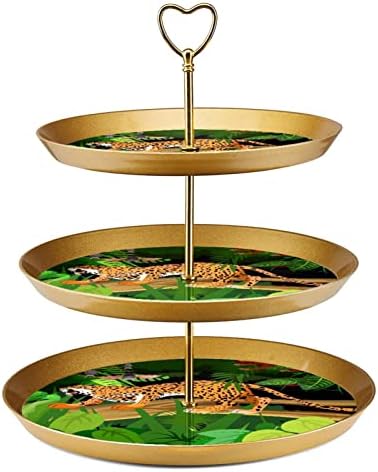 3-Tier Cupcake Stand režanje Leoparda skakanje na Trunk Party Food Server Display Stand Fruit Desert Plate Decorating for Wedding, Event, Birthday