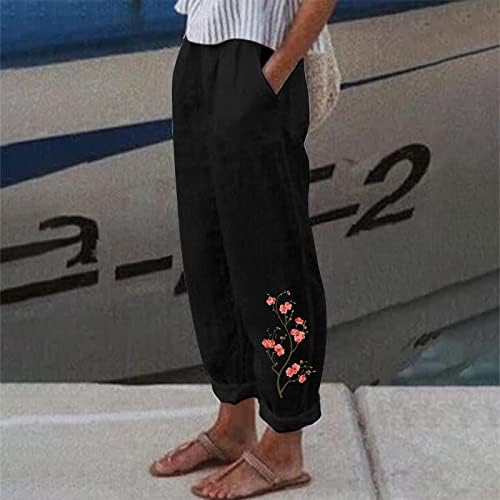 Posteljine pantalone za žene Pamučne pantalone Ljetne labave hlače Prozračne pantalone Jednostavne hlače sa džepom