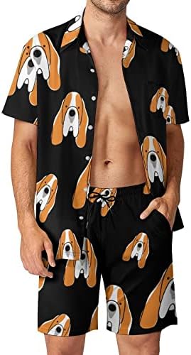Basset Hound Muška havajska majica i hlače s kratkim rukavima i hlače Summer Beach Outfits labavi staza