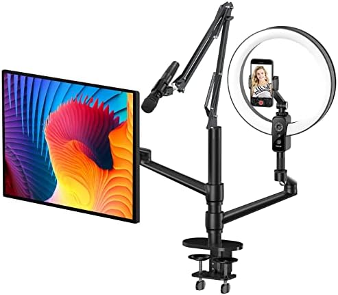 Viozon Selfie desktop Stand Set 12 LED prstenasto svjetlo 5 u 1 Monitor laptop ruka iznad glave visina snimanja & amp; ugao podesiv kompatibilan sa 17-32Monitor3.5-6.7 telefon / kamera za igranje igara uživo