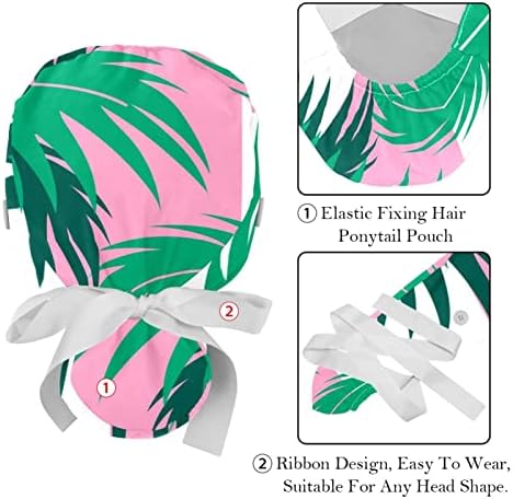Lorvies Medical Caps za žene sa tipkama Duga kosa, 2 komada Podesiva radna kapa, tropsko dlano drvo
