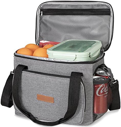 Malasar [ažurirana verzija] torba za ručak za žene, 15L nepropusna kutija za ručak za višekratnu upotrebu sa uklonjivom naramenicom, prednji džep, izdržljiva hladnjača za piknik na plaži u školi-siva 15L