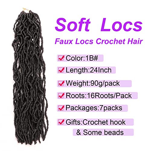 Nova meka Locs Heklana kosa-24 inča 7 pakovanja Faux Locs Heklana kosa za crne žene, valovita Heklana pletenica kosa, 1b#)