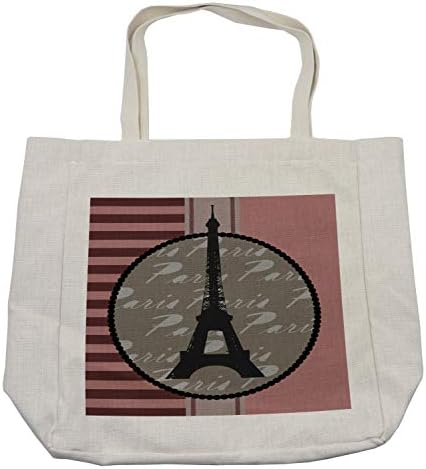 Ambesonne Paris torba za kupovinu, dizajn u Vintage stilu silueta Ajfelovog tornja na prugama i običnom pozadinom, ekološka torba za višekratnu upotrebu za namirnice plaža i još mnogo toga, 15,5 X 14,5, krema