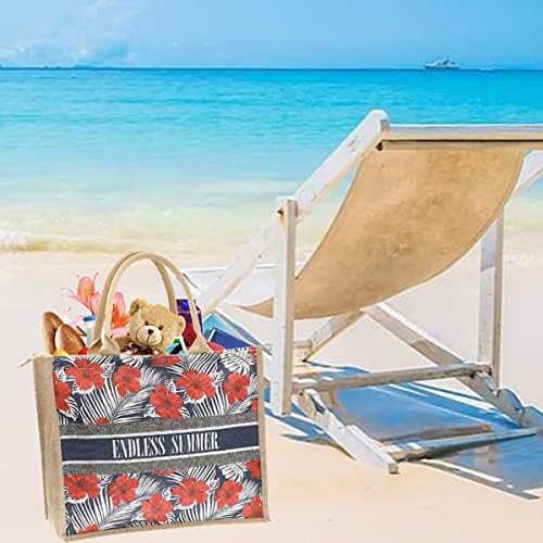 JNF slamnata torba za plažu Jute Beach Tote Torbe za žene Burlap tote torba sa patentnim zatvaračem višekratna torba za kupovinu namirnica sa ručkom