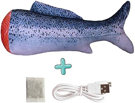 Zedco Flopping riblja igračka sa realističnim mahanjem repom, interaktivni pliš sa USB punjivom baterijom, jastuk za žvakanje, kandžu i zalogaj za mačiće, plišana pamučna lutka