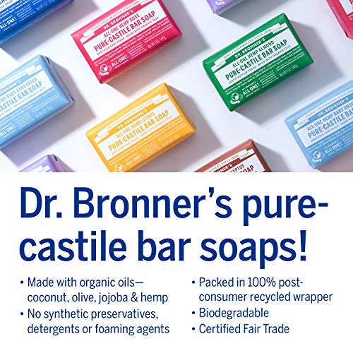 Dr. Bronner's - Pure-Castile Bar sapun - napravljen od organskih ulja, za lice, tijelo i kosu, nježan i hidratantan, biorazgradiv, veganski, bez okrutnosti, bez GMO