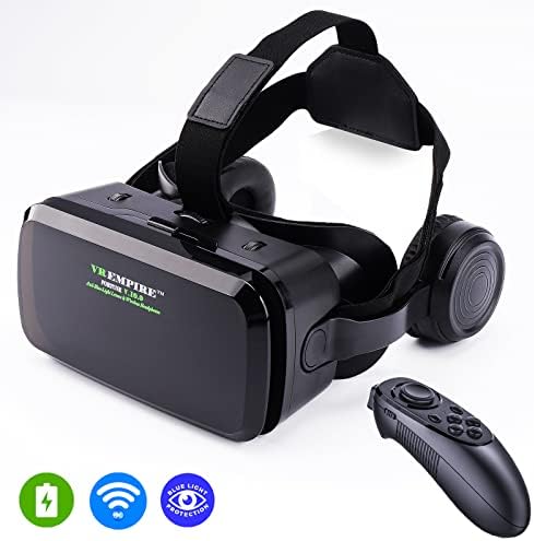 Slušalice za virtualnu stvarnost za mobilne telefone, VR EMPIRE VR slušalice, VR VR slušalice za iPhone VR slušalice za telefon sa Bežičnim slušalicama, Anti-plava svjetla, iPhone VR slušalice