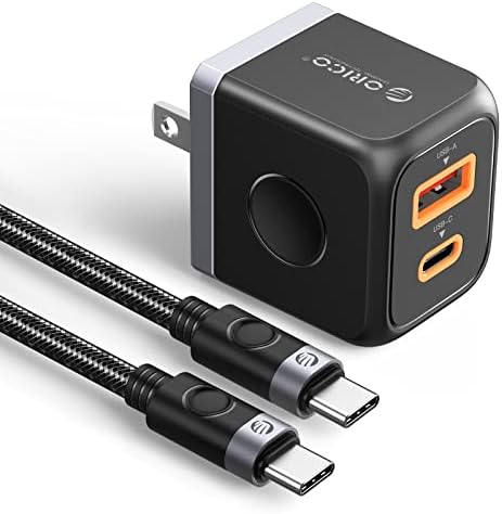 ORICO Gan USB C punjač blok, 30w Power Delivery + QC3. 0 USB dvostruki Port Adapter za brzo punjenje sa USB C na munjeviti kabl, Mini zidni Punjač za iPhone 14 13 12 Pro Max Galaxy, iPad, MacBook Air