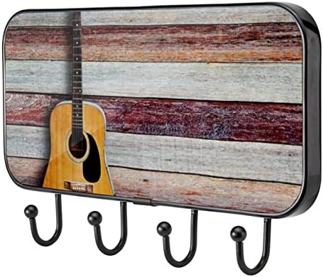 Tbouobt držač za ključeve za zidni regal za ključeve za hodniku Kuhinjski dekor seoski kuća, ključevi na zid montirani, 4 kuke, retro drvena gitara