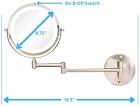 Rucci zidni nosač LED Osvijetljeno ogledalo 10x/1x uvećanje, 8.75& 34; saten nikla finiš