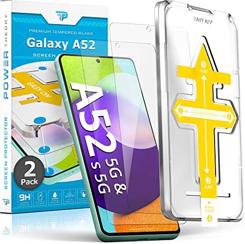 Teorija snage dizajnirana za Samsung Galaxy A52 i A52s 5G kaljeno staklo za zaštitu ekrana [9h tvrdoća], komplet za jednostavnu instalaciju, 99% HD Bubble Free Clear, pogodan za futrole, protiv ogrebotina, 2 pakovanja