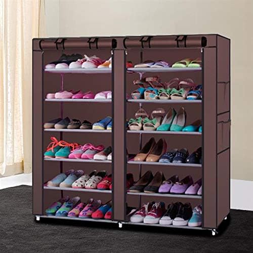Xyyssm Početna Closet6 reda 2-red 12 reza Netkana tkanina Kava - Organizator za spremanje prostora, idealan nosač cipela za cipele, čizme, papuče