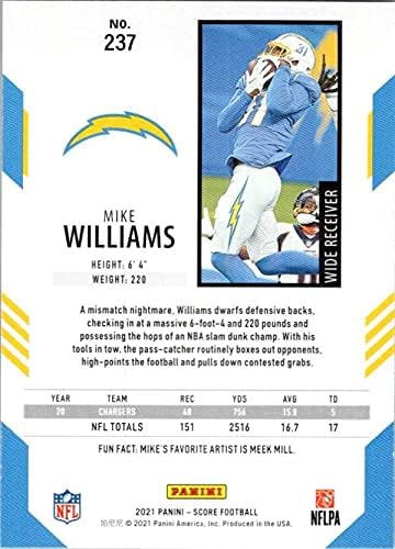 2021 Ocjena # 237 Mike Williams Los Angeles Chargers NFL fudbalska trgovačka kartica