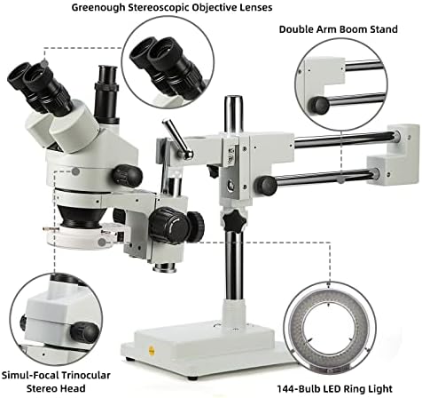 SWIFT S7 3.5X-90X Profesionalni mikroskop stereokularni stereo zumiranje s WH10x okularima, 0,7x-4,5x objektivni, 144 LED prstenastog svjetla, dvostruki nosač nosača, uključuje 0,5x i 2,0x baruta