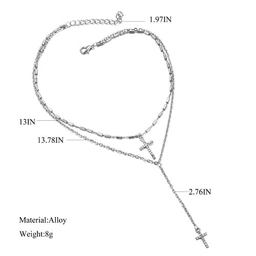 Jozape slojevita ogrlica Sliver Cross privjesak lanac za žene i djevojke