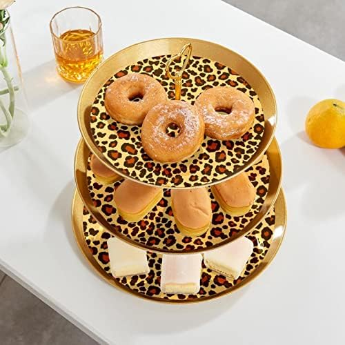 3-tier cupcake stalt panther leopard jaguar wild jaguar uzorak stranke za zabavu server za prehrambeni displej ploča za desertnu ploču za vjenčanje, događaj, rođendan