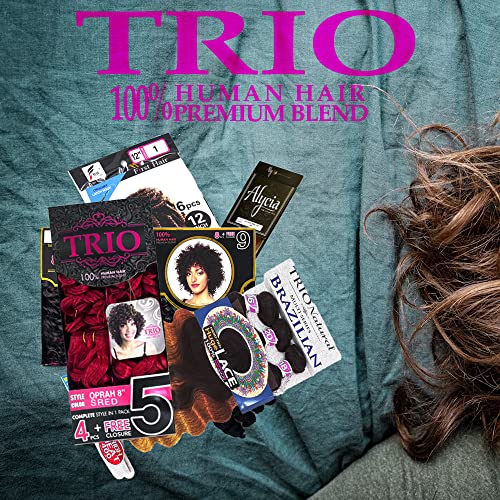 Trio ljudska kosa Premium Blend, Candy Curl, Peruanski Bundle, 8, 10, 12 & 14 inča, Plus zatvaranje