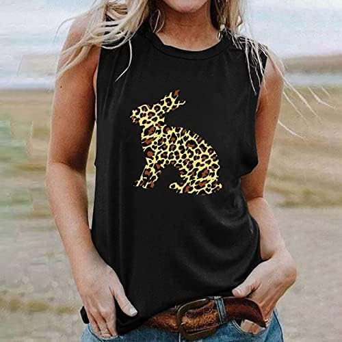Ženske slatke zečje grafičke rezervoare Top Crewneck Leopard Print Tee Casual Summer Mahune bez