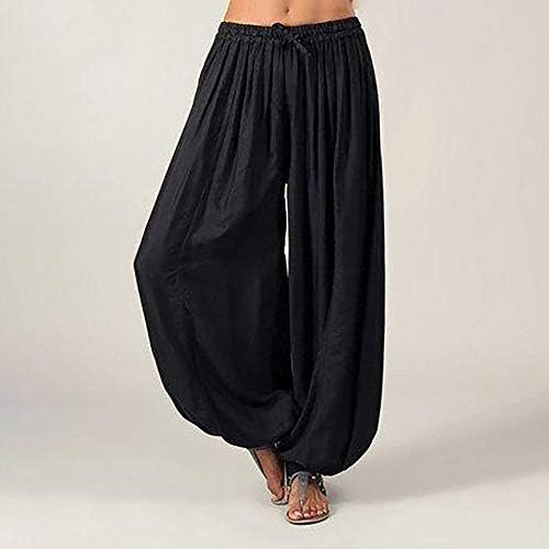 Zhuer ženska labava fit joga duksevi pamučni posteljina elastični struk joggers harem hlače široke lounge sa lounge hlače čvrste pantalone
