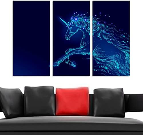 Zidna umjetnost za dnevni boravak, ulje na platnu veliki uokvireni plavi sjajni konj jednorog umjetničko djelo za uređenje kućne spavaće sobe 24x48