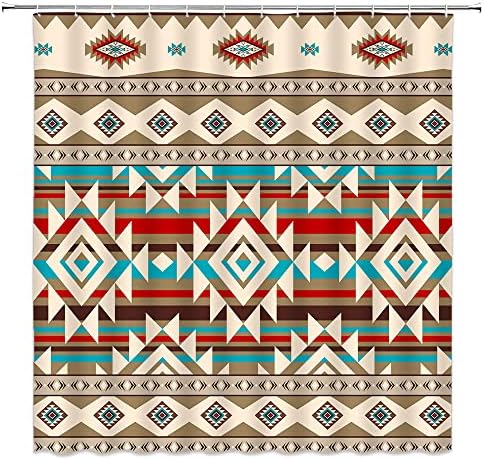 Hykhyk Aztec zavjesa za tuširanje jugozapadno retro Navajo Inverian American Sažetak Geometrijski plemenski etnički vintage Domaći dekor Kupovska tkanina set sa kukama