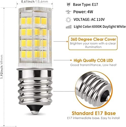 E17 LED sijalica za mikrotalasnu pećnicu,sijalica za kuhinjske uređaje, lampa za kuvanje, 4 Vata, Bela dnevna svetlost 6000k, E17 Indikator intermedijarna baza, zatamnjiva,