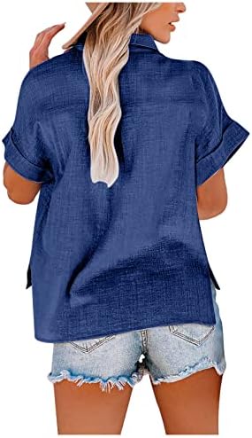 Pamučne platnene košulje za žene ljetni Casual čvrsti rever sa dugmetom Down Tops kratki rukav trendi labava elegantna