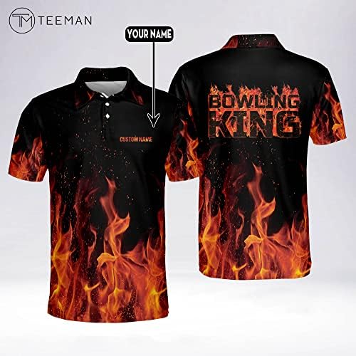 Teeman Custom Flame kuglana za muškarce s imenom, muške košulje za vatru s kratkim rukavima Polo, timu kuglana za muškarce
