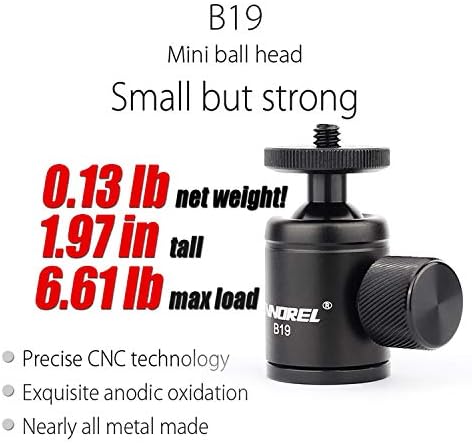 Mini tronožni kugla glava-innorel b19 montira montirana glava-metalna kuglica 360 ° nagib za 90 ° nagib sa 3/8 do 1/4 adapter CNC kuglica, maksimalno opterećenje za telefon / DLSR kameru / mini držač kamere / mini držač
