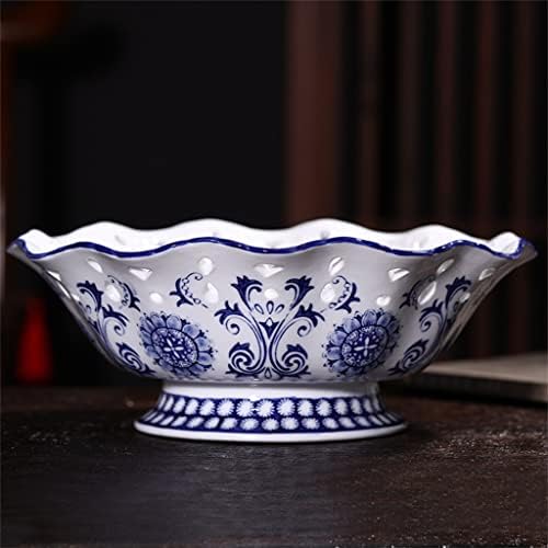 MJWDP plavo-bijela šuplja keramička visoka voćna ploča Jingdezhen porculanska korpa bombona ploča Kineski stil Moderna