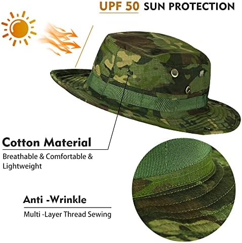 Camo Boonie šešir za muškarce, vojni taktički široki ružni kape, upf50 + džungla za sunčanje za lov na ribolov Safari