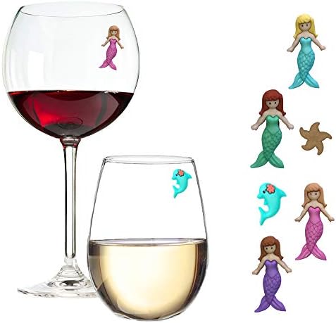 Jednostavno Charmed Mermaid Magnetic Wine Charms i stakleni markeri Set od 6-Veliki sirena poklon za žene