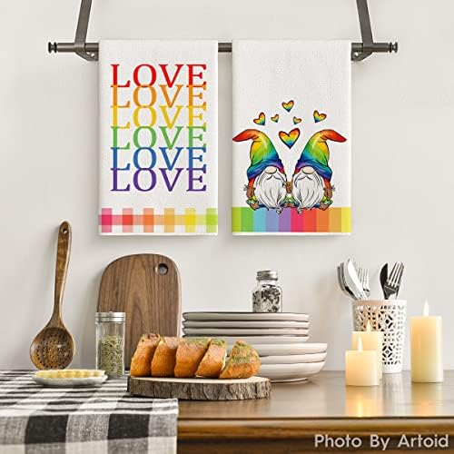 Artoid Mode Love Heart Gnomes LGBT Home Kuhinjski ručnici za suđe, 18 x 26 inča Ultra upijajući kafe čaj Bar ručnici za ruke kupatilo poklon za kuvanje set za pečenje od 2