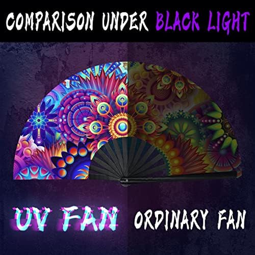 ZOLEE UV Glow Rave Folding Fan sa bambusovim rebrima za muškarce / žene - Veliki ventilator Clack