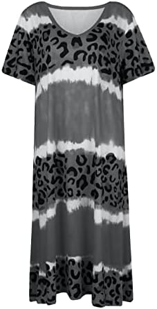 Dopocq Ljetne haljine za žene 2023 Leopard Print V izrez Kratki rukav Midi haljina Ležerna haljina od plaže