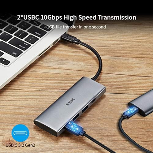 SSK USB C 10Gbps Hub, 4-u-1 SuperSpeed USB 10Gbps Tip C Multiport Adapter sa 2 USB C 2 USB A 3.1