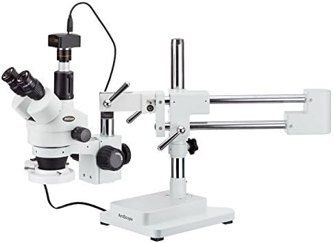 Amscope SM-4TZ-FRL-M digitalni profesionalni Trinokularni Stereo Zoom mikroskop, Wh10x okulari, uvećanje 3.5 X-90X, zum objektiv 0.7 X-4.5 X, fluorescentno prstenasto svjetlo, Dvokraki stalak za granu, 110v-120v, uključuje 0.5 X I 2.0 X Barlow objektive i kameru od 1.3 MP sa redukcionim sočivom i