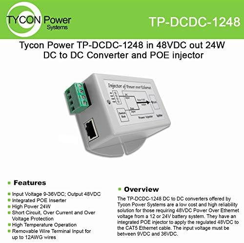 Tycon sistemi TP-DCDC-1248 48V POE out 24W DC u DC konverter i Poe Inserter