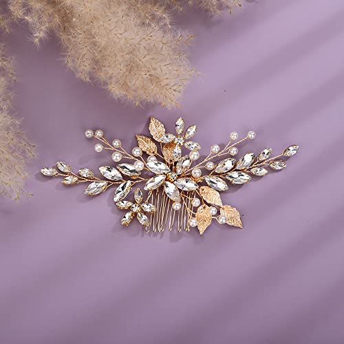 Teyglen Svadbeni vjenčani češljevi za kosu cvijet Rhinestones Crystal side češalj za kosu zlatni srebrni list Crystal Bride hair Accessories for Women Bride Girls