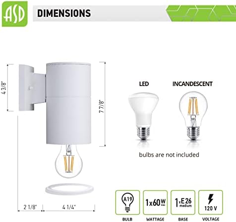 ASD E26 osnovna utičnica za zidno svjetlo / vanjski okrugli cilindar Sconce | 8 60W A19 sijalica / gore