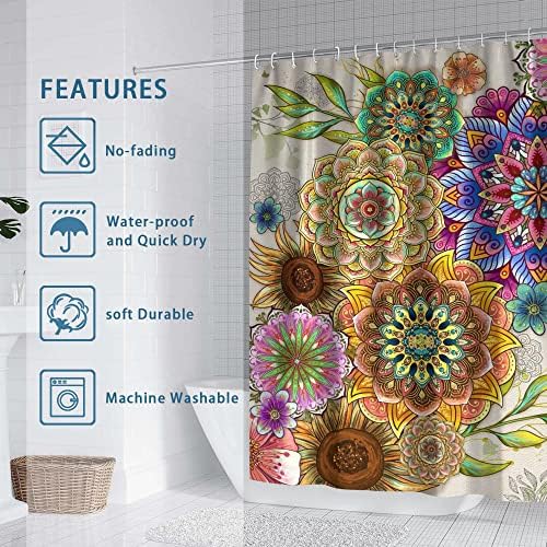 DCOHLUK Boho akvarel cvjetni set za tuširanje, moderni kućni cvijet kupatilo cvijet dekora vodootporna izdržljiva svijetla tkanina sa 12 kuka 72 x72