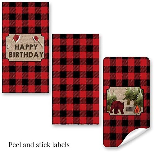 Na otvorenom Crveni i Crni plairani Lumberjack Birthday Party Mini Chocolate Candy bar naljepnice za djecu, 45