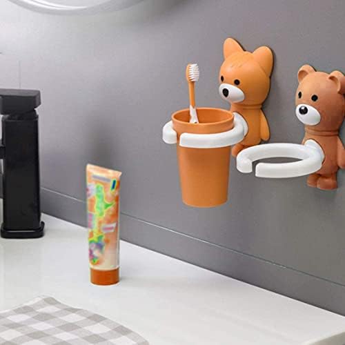 Calntshui Dječija četkica za zube držač Cartoon Fox zidna viseća pasta za zube organizator sa čašom za ispiranje usisna čaša za držač četkice za kupatilo