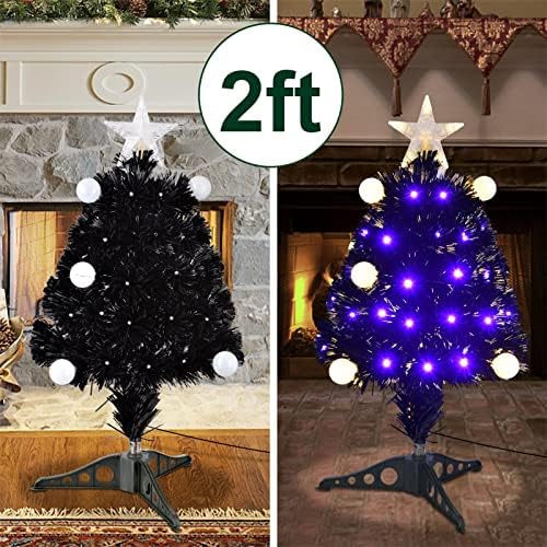 24-inčni presvijetlijski optički tablici umjetno veštačko božićno stablo sa 8 rasvjetnih efekata pomoću tipke za kontroliranje načina, mali crni Xmas drveća s LED svjetlima koja mijenjaju boju, lopta i gornja zvijezda
