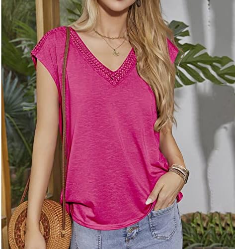 Košulje rukav za žene Ljeto Ležerne prilike Crochet čipke V-izrez V-izrez Top Solid Color Basic Comfy majice