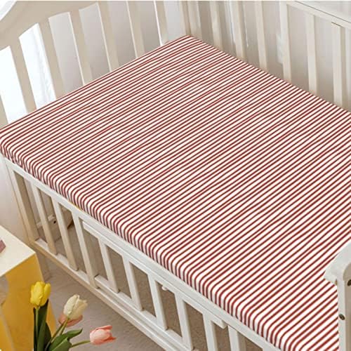 The Stripes Themed Opremljeni mini krevetići, prenosivi mini krevetići posteljina madrac posteljina madrac-list za dječake djevojke, 24 x38, vermilion i bijeli