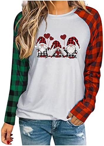 Duks za ženske božićne bivole plaćene majice Xmas Tree Color Block Tee bluza Reindeer Ispiši dugi rukavi s dugim rukavima